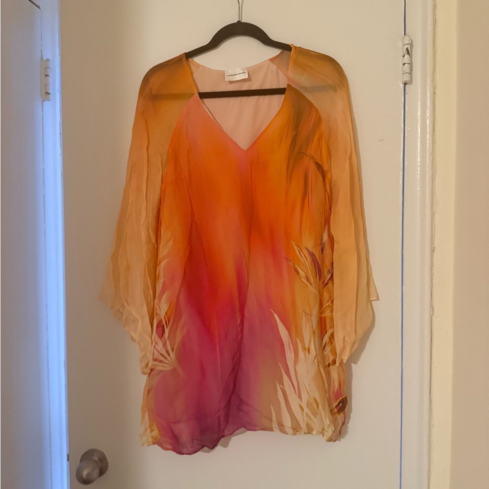 Lavender Brown Orange and Pink Ombre V-Neck Tunic Dress